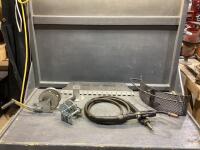 SHOP BOX W/ TORCH HOSE, TRAILER WINCHES, MOUNTED RACK & MISC
