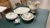 SOUP TUREENS, PLATTER, WHITE DECORATIVE CERAMIC PITCHER , INVALID CUP