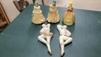 (3) CHALKWARE WOMEN FIGURINES + (2) CHALKWARE DANCER WALL HANGING