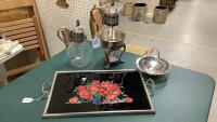 (4) PIECES - VINTAGE COFFEE CARAFES , TRAY, CANDY BASKET