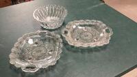(3) ITEMS - GLASS BOWL + (2) CANDY DISHES