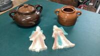 (2) CHALKWARE ANGELS + (2) BEAN POTS