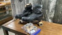 PAIR OF CLEVLAND ROLLER SKATES + BAG OF EXTRA WHEELS