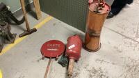 (3) ITEMS - ANTIQUE COPPER FIRES EXTINGUISHERM, GOLF CART SIGN, GOLF COURSE BALL WASH