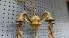 ANTIQUE BRASS LIGHT FIXTURE W/ (5) HANGING FIXTURES - 4