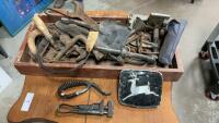 ANTIQUE TOOLS IN WOOD BOX