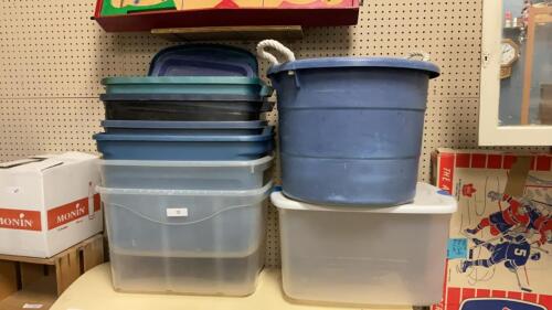 (7) TOTES & ONE TUB