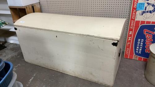 HAND BUILT WOOD TRUNK W/ SLIGHT DOMED LID