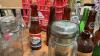 PALM MILK CRATE W/ BOTTLES & JARS -A COUPLE OF NOVELTY BOTTLES AND RUBBER CORKS (NEW) - 3