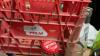 PALM MILK CRATE W/ BOTTLES & JARS -A COUPLE OF NOVELTY BOTTLES AND RUBBER CORKS (NEW) - 6