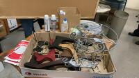 BOX OF PLATE HOLDERS & STANDS - ONE IS FOR A COOKBOOK AND CRAFT SUPPLIES