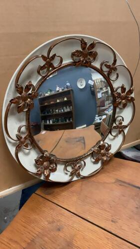 RETRO ROUND CONVEX MIRROR W/ METAL DECOR AROUND THE OUTSIDE