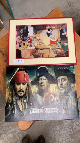 (2) PICTURES - PIRATES OF THE CARRIBEAN ON CANVAS AND SNOW WHITE LITHOGRAPH STAMPED 1994