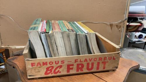 BOX OF SHOP MANUALS - CIRCA 1950&rsquo;S IN A BC FRUIT WOOD CRATE