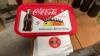 COCA-COLA COLLECTION - BOTTLES, CUPS, TRAYS, NAPKINS, IN A CHINOOK BEVERAGES 7-UP WOOD CRATE - 4