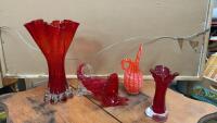 VINTAGE GLASS DECOR PIECES - RED VASESES, ORANGE DECOR PIECE