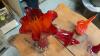 VINTAGE GLASS DECOR PIECES - RED VASESES, ORANGE DECOR PIECE - 2