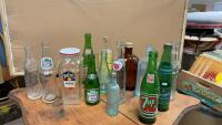 MISC VINTAGE BOTTLES - POP, MEDICINE, PICKLES,