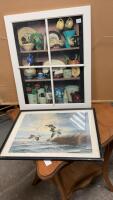 (2) PICTURES - ONE SHOWING A COLLECTION OF MEDALTA POTTERY & A VINTAGE DUCKS IN FLIGHT PRINT -BY MASS -CIRCA 1950&rsquo;S