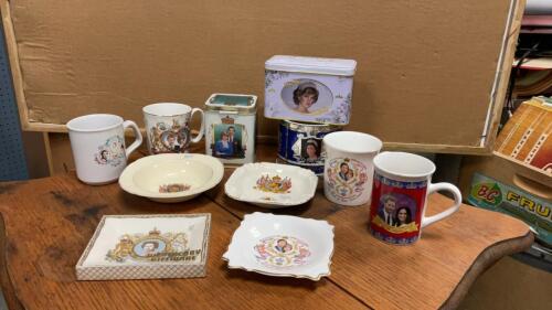 COLLECTION OF ROYAL FAMILY ITEMS - 1930&rsquo;S & NEWER&hellip;.TINS, MUGS, ASHTRAY, SMALL TRINKET DISHES.