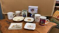 COLLECTION OF ROYAL FAMILY ITEMS - 1930&rsquo;S & NEWER&hellip;.TINS, MUGS, ASHTRAY, SMALL TRINKET DISHES.