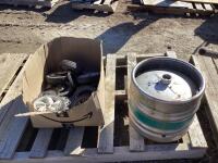 ASSORTMENT OF LAWN MOWER WHEELS & BIG ROCK KEG 7.75 GALLONS
