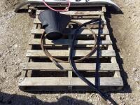 PALLET W/ BUCKET, SAW & CHAIN