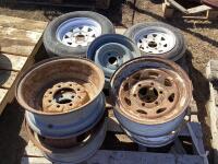ASSORTED (5) 4,6,8 BOLT RIMS & (2) TIRES W/ 5 BOLT RIMS