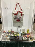 COOLER BAG W/ MISCELLANEOUS FISHING CONTENTS
