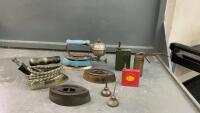 ANTIQUE GAS, ELECTRIC & SAD IRONS + SMALL VINTAGE OIL CANS