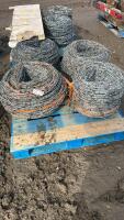 Pallet of 6 rolls of used Barbwire wire