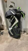 GS2 POWERBILT GOLF BAG W/ STAND AND (3) LEFT HANDED CLUBS