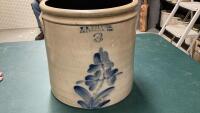 THREE GALLON SALT GLAZE WITH MOLDED HANDLES