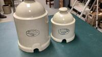 (2) MEDALTA POTTERIES CHICKEN WATERERS - NO BOTTOMS 1/2 + 1 GALLON