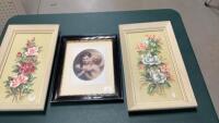 (3) FRAMED PRINTS - FLORAL + MOTHER WITH CHILD
