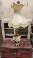 VINTAGE TABLE LAMP, GLASS & BRASS BASE