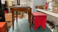 VINTAGE RED STOOLW/ SHELF & SEWING STOOL