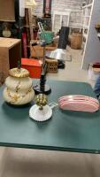 (2) VINTAGE WALL. MOUNT LIGHTS, VINTAGE LIGHT SHADE & DESK LAMP