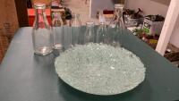 COLLECTION OF MILK BOTTLES, & TEXTURED GLASS BOWL - HANDCRAFTED BY KLAS WORKS