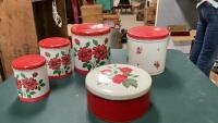 VINTAGE CANISTERS, BISCUIT TIN - RED FLOWER DECOR