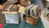 (2) BOXES OF RECORDS - ONE IS A COCA-COLA WOOD CRATE&hellip;..33&rsquo;S & 78&rsquo;S