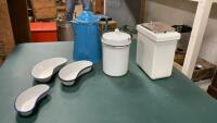 VINTAGE ENAMEL WARE & &ldquo;HALL&rdquo; PORCELAIN CANISTER