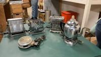 VINTAGE APPLIANCES - COFFEE MAKER, TOASTERS, VERY SMALL HOTPLATE