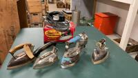 GAS & ELECTRIC IRONS - ONE W/ ORIGINAL BOX