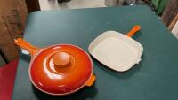 (2) ENAMEL COATED CAST IRON FRY PANS