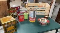 COLLECTIBLE TINS IN ARGENTINE PEARS WOOD CRATE