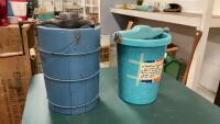 (2) VINTAGE ICE CREAM MAKERS - (1) FIBRE GLASS, (1) WOOD -PEERLESS