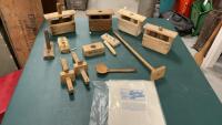 WOOD BUTTER PRESSES (PARTS & PIECES), (2) MARKING GAUGES, SMALL BUTTER CHURN, BUTTER PAPERS,