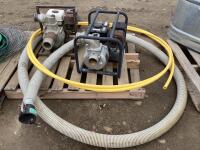 (2) WATER TRANSFER PUMP, GATOR LOCK HOSE & PLASTIC TUBE