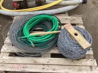 PALLET W/ BARBED WIRE, HOSES & WIRE